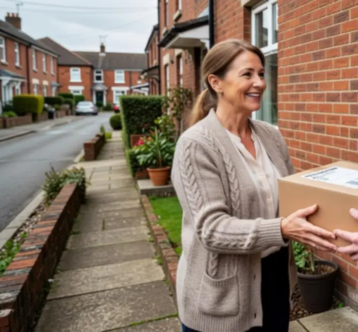 Customer receiving a package at their door, representing successful RAK DISTRIBUTION deliveries