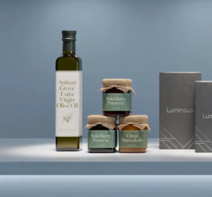 Selection of neatly arranged consumer product packages on shelves