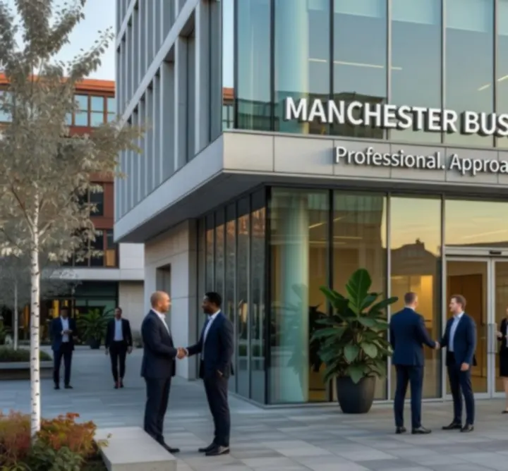 Exterior view of a modern commercial building in Manchester